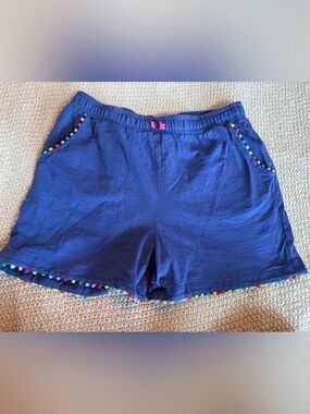 Mini Boden Navy Shorts with Multicolor Pom-Pom Trim